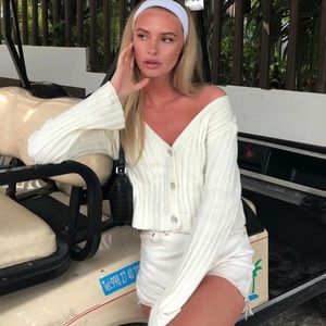 Cream Ribbed V-Neck Cardigan Sz 6